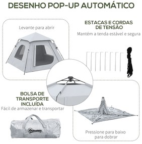 Tenda de Campismo para 2-3 Pessoas Impermeável PU2000 mm Proteção UV50+ com Bolsa de Transporte 210x210x150 cm Prata