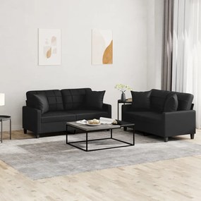 3201368 vidaXL 2 pcs conjunto de sofás couro artificial preto