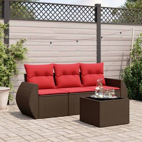 vidaXL 4 pcs conjunto sofás de jardim c/ almofadões vime PE castanho