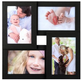 Molduras para fotos SONGMICS, colagem para 4 fotos, 4" x 6" (10 x 15 cm), exibição de galeria de fotos montada na parede, frente de vidro, textura de madeira, preto RPF25BK