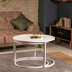 Conjunto de Mesas de Apoio Tambur – Branco – 66/80 cm