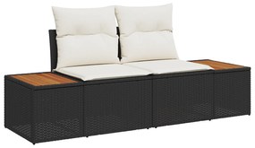 Conjunto de Sofá de Jardim de 8 Peças com Almofadas de Vime Preto