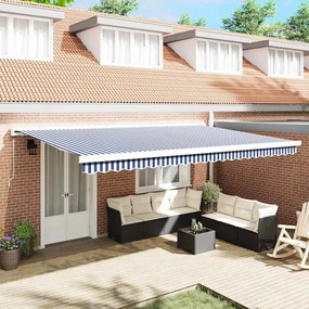 vidaXL Toldo Retrátil Azul e Branco 500 × 300 cm Tecido e Metal