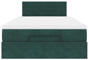 Estrutura de cama otomana com colchão verde escuro veludo