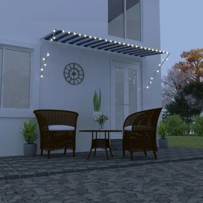 vidaXL Toldo retrátil com LED 350x150 cm azul e branco