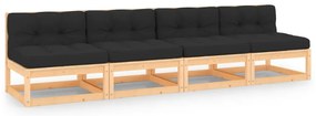 4 pcs conjunto lounge de jardim com almofadões pinho maciço
