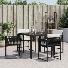 Cadeiras de jardim com almofadões 4 pcs vime PE preto