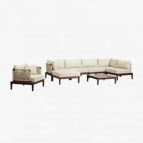Conjunto De Sala Com Sofá Modular De Canto De 5 Peças, Mesa De Centro, Puff E Poltrona Em Acácia Giulia Castanho-acácia Escuro - Sklum