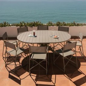 Conjunto De Mesa Extensível 145-200x145 Cm Em Alumínio Barces E 8 Cadeiras De Diretor Dobráveis De Jardim Em Aço Melida Moka Brown - Sklum