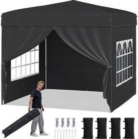 Tenda jardim, feiras, eventos Pop-up Dobrável 290 x 290 cm com 4 paredes laterais removíveis e altura ajustável Preta