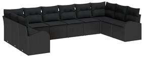 Conjunto de Sofá de Jardim com 10 Peças e Almofadas em Rattan Preto