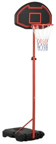 Cesto de Basquetebol com Altura Ajustável 193,5-248,5 cm Rodas e Base Recarregável para Adolescentes e Adultos Vermelho e Preto