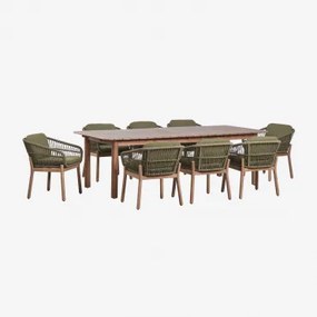 Conjunto De Mesa Retangular Extensível Duala 250-310x105 Cm E 8 Cadeiras De Jardim Em Madeira De Acácia E Corda Trançada Karvia Castanho Acácia & Bouc