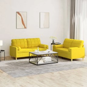 vidaXL 2 pcs conjunto de sofás com almofadas tecido amarelo-claro
