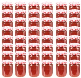 50798 vidaXL Frascos de vidro com tampas brancas e vermelhas 48 pcs 230 ml