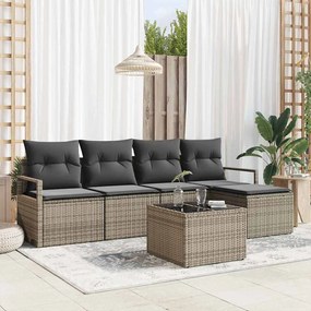Conjunto de Sofá de Jardim vidaXL 5 Peças com Almofadas Preto Polirattan
