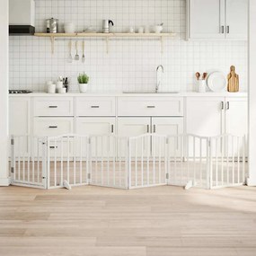 vidaXL Portão p/ cães com porta dobrável 6 painéis 300 cm álamo branco