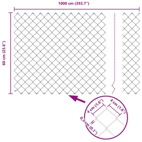 Cerca de Cadeia com 10 Postes em U Cinza 0,6x10 m de Aço