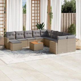 12 pcs conj. sofás jardim c/ almofadões vime PE bege misturado