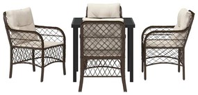 Conjunto de Jantar para o Jardim 5 Peças com Almofadas Marrom em Ratta