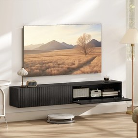Móvel de TV Suspenso, 140 x 25 x 22 cm, 2 Portas Basculantes, Preto