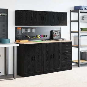 Armário de parede da garagem preto madeira engenheirada
