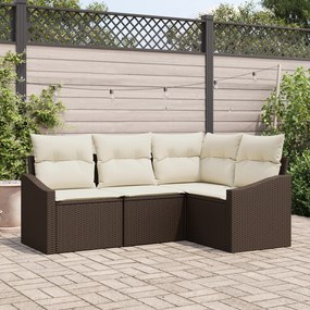 Conjunto de Jantar de Jardim com 4 Peças e Almofadas em Rattan Sintéti