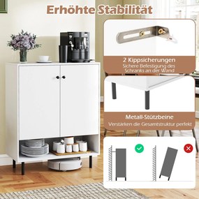 Aparador de madeira 75 x 35 x 95 cm com prateleiras ajustáveis e 2 portas, vitrine, armário buffet, armário de cozinha, branco