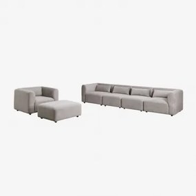 Conjunto De Sala Com Sofá Modular De 4 Peças, Poltrona E Puff Fogler Bombazina Toupeira Claro - Sklum