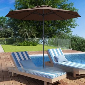 Guarda-sol 260 x 260 x 225 cm com alça giratória 8 varas Parte superior ventilada Proteção solar Café