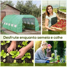 Estufa de Túnel de Jardim 597x300x200 cm com Porta Lateriais e Janelas