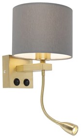 Candeeiro de parede Art Deco dourado com abajur cinzento - Brescia Moderno,Art Deco