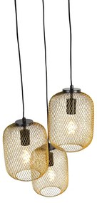 Candeeiro suspenso Art Déco ouro 45 cm 3 luzes - Bliss Mesh Industrial