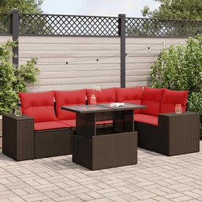 vidaXL 6 pcs conj. sofás jardim c/ almofadões vime PE/acácia castanho