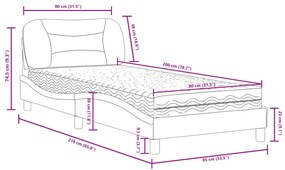 Cama com colchão 80x200 cm tecido castanho-acinzentado