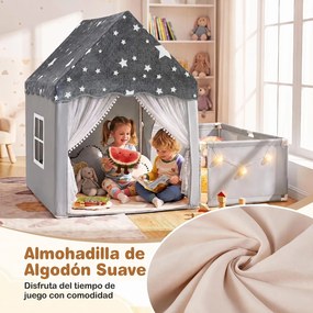 Casa de Jogos Infantil 2 em 1, 169 x 120 x 136 cm, Teto Fluorescente, Cinzento