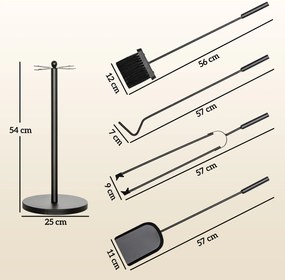 Conjunto de Ferramentas para Lareira em Metal – Ø25x54 cm | 5 Peças co