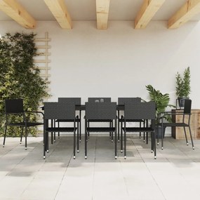 vidaXL 9 pcs conjunto de jantar para jardim vime PE e aço preto