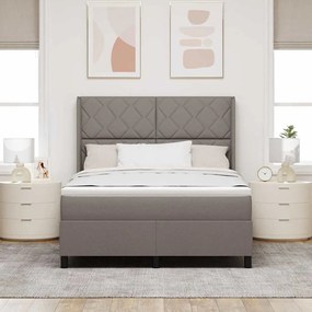 Cama com Estrado e Colchão Taupe 140 x 200 cm em Tecido
