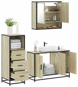 vidaXL 3 pcs conj. móveis casa banho derivados madeira carvalho sonoma