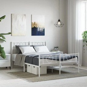 Estrutura de cama com cabeceira e pés 140x190 cm metal branco