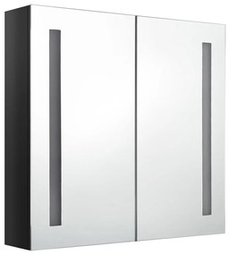 Armário espelhado casa de banho LED 62x14x60cm preto brilhante