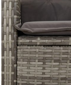 3 pcs conjunto de jantar p/ jardim c/ almofadões vime PE cinza