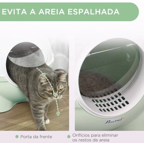 Caixa de Areia para Gatos Fechada Desmontável de Plástico com Pá Carga Máxima 4 kg 53x51x48 cm Verde Claro e Branco