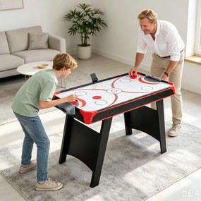 Mesa de Multijogos 2 em 1 de Hóquei Aéreo e Ténis de Mesa, 107 x 55 x 77 cm, Pontuação Através de Aplicação, Vermelho+Preto