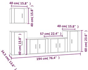 5 pcs conjunto móveis de TV madeira processada branco brilhante