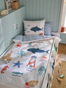Conjunto de capa de edredão e fronha para criança à beira-mar branco estampado