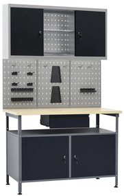 vidaXL Bancada de trabalho com três painéis de parede e um armário