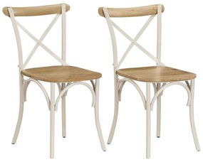 vidaXL Cadeiras costas cruz 2 pcs mangueira maciça branco