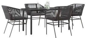 Conjunto de jantar jardim 5 peças almofadas vidro vime PE preto
